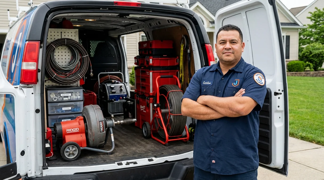 Professional drain cleaning equipment and Johns Plumbing LLC plumber in Eastpointe