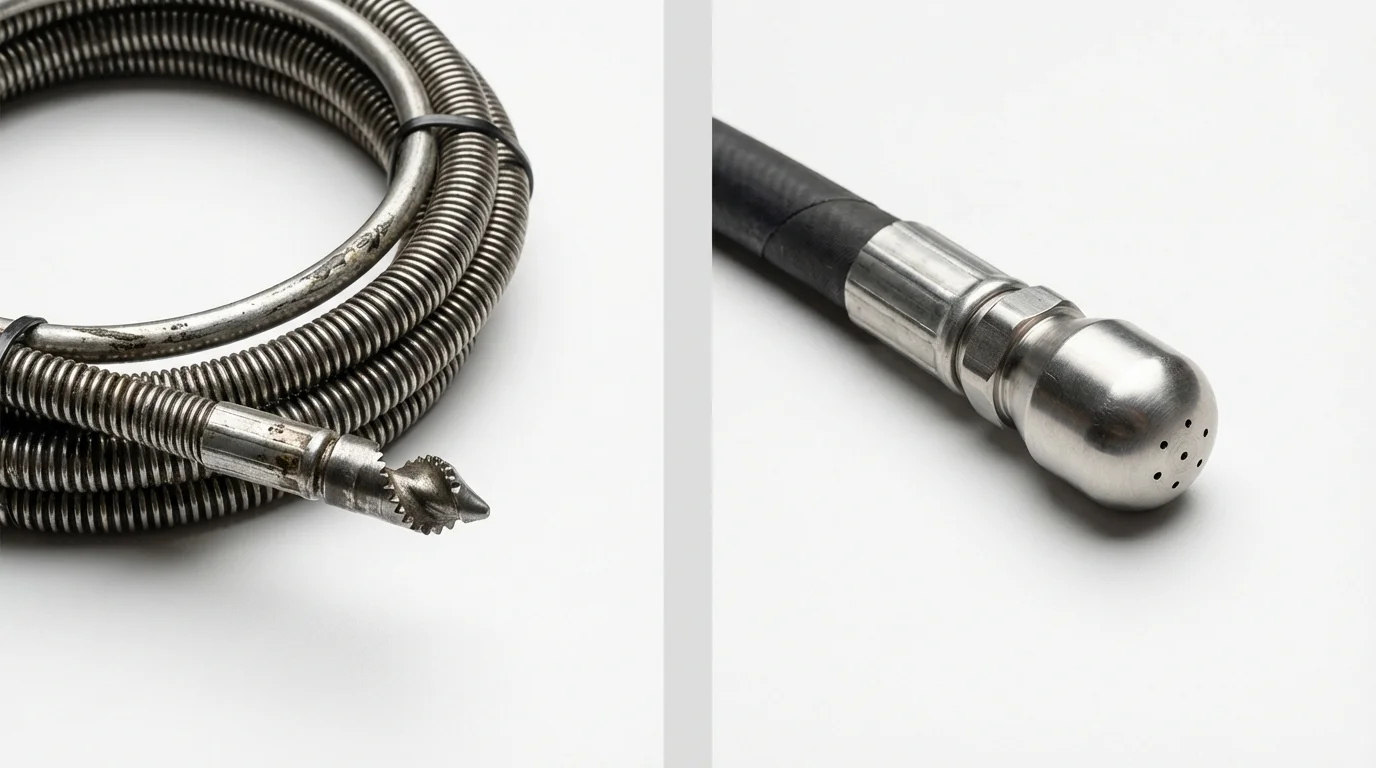 Drain snake cable and hydro jetting nozzle used for drain cleaning in Eastpointe, MI
