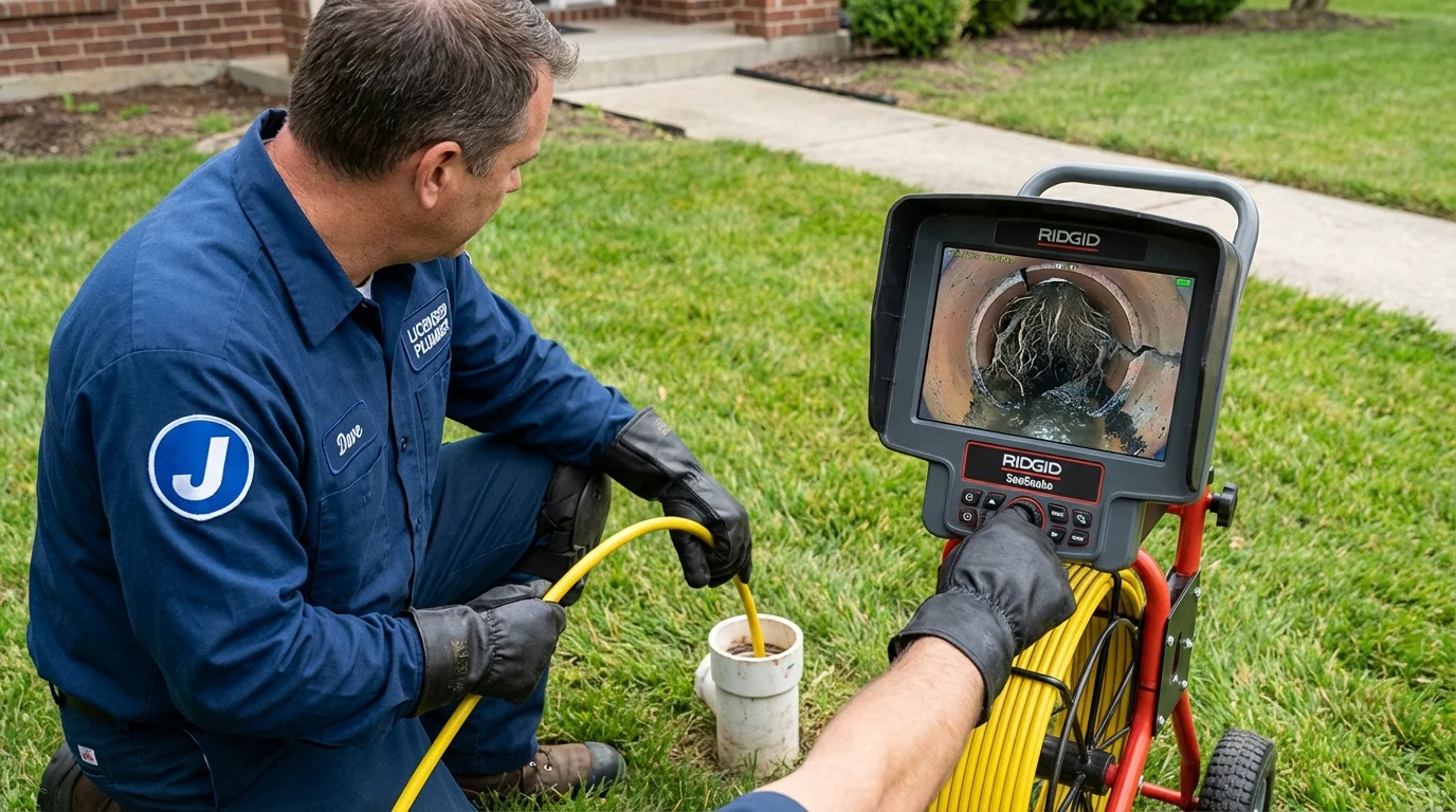 Sewer camera inspection being performed by Johns Plumbing LLC in Eastpointe