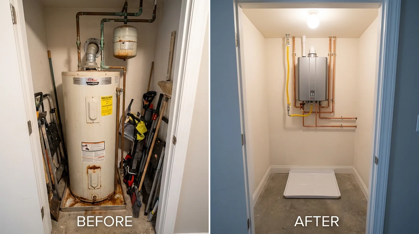 Tank water heater versus wall-mounted tankless unit comparison for Eastpointe, MI homeowners